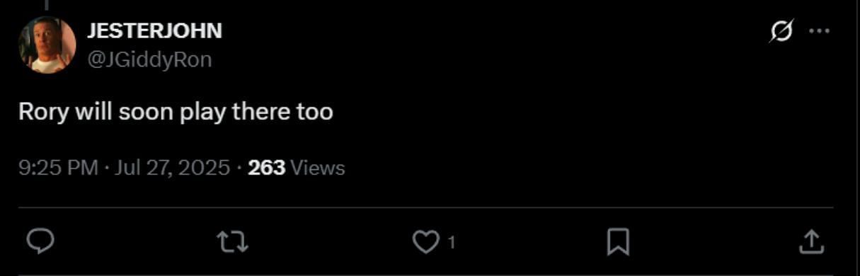 Screenshot of a fan's comment on X - Source - @JGiddyRon on X